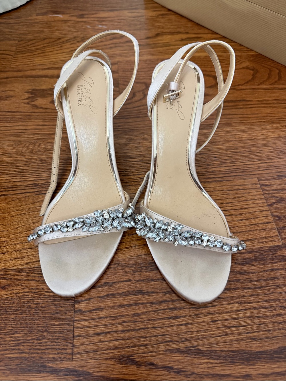 Jewel Badgley Mischka Champagne Crystal-Embellished Slingback Heels